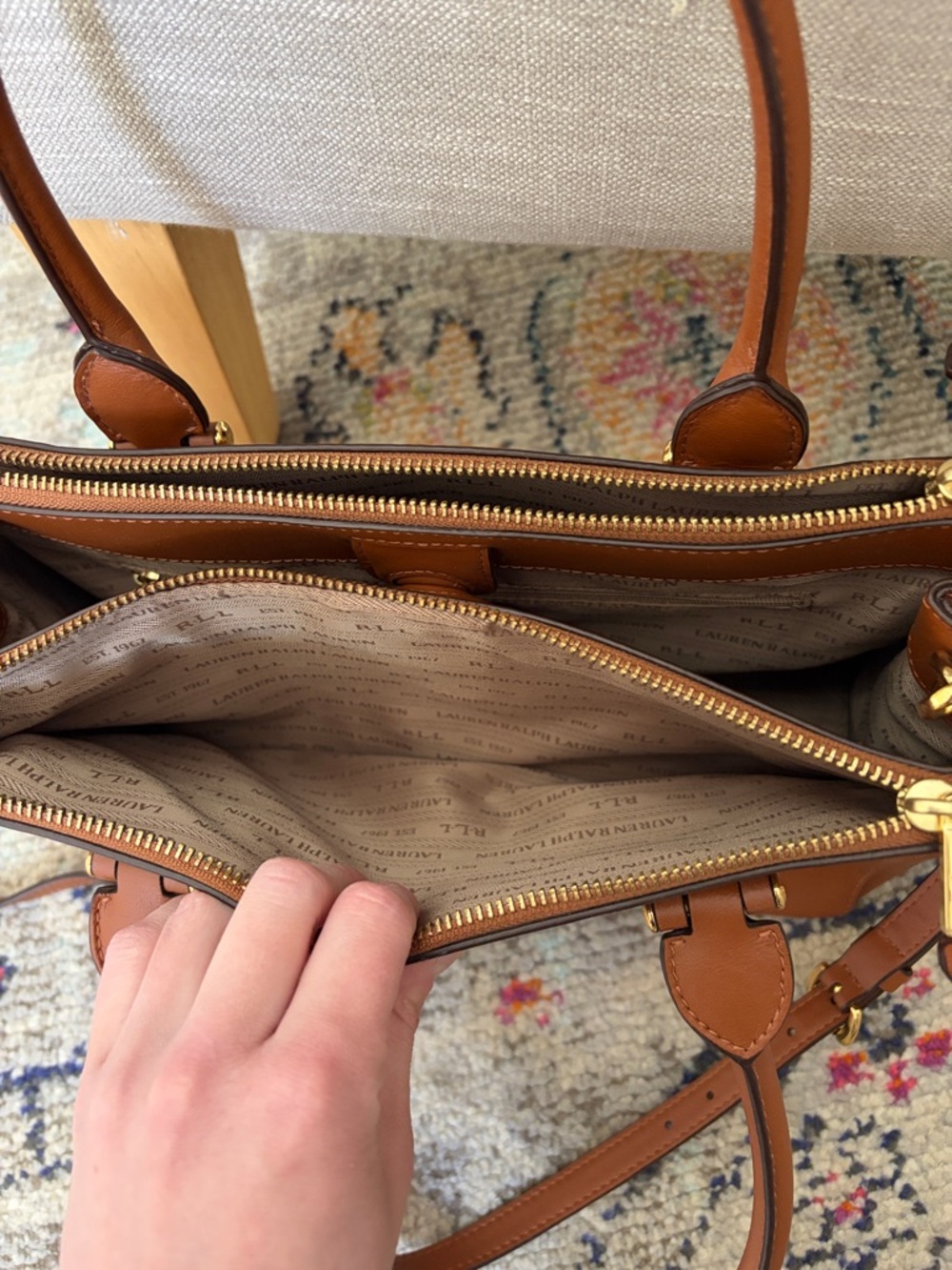 Brown Leather Satchel with Double Top Handles - Picture 4 of 5